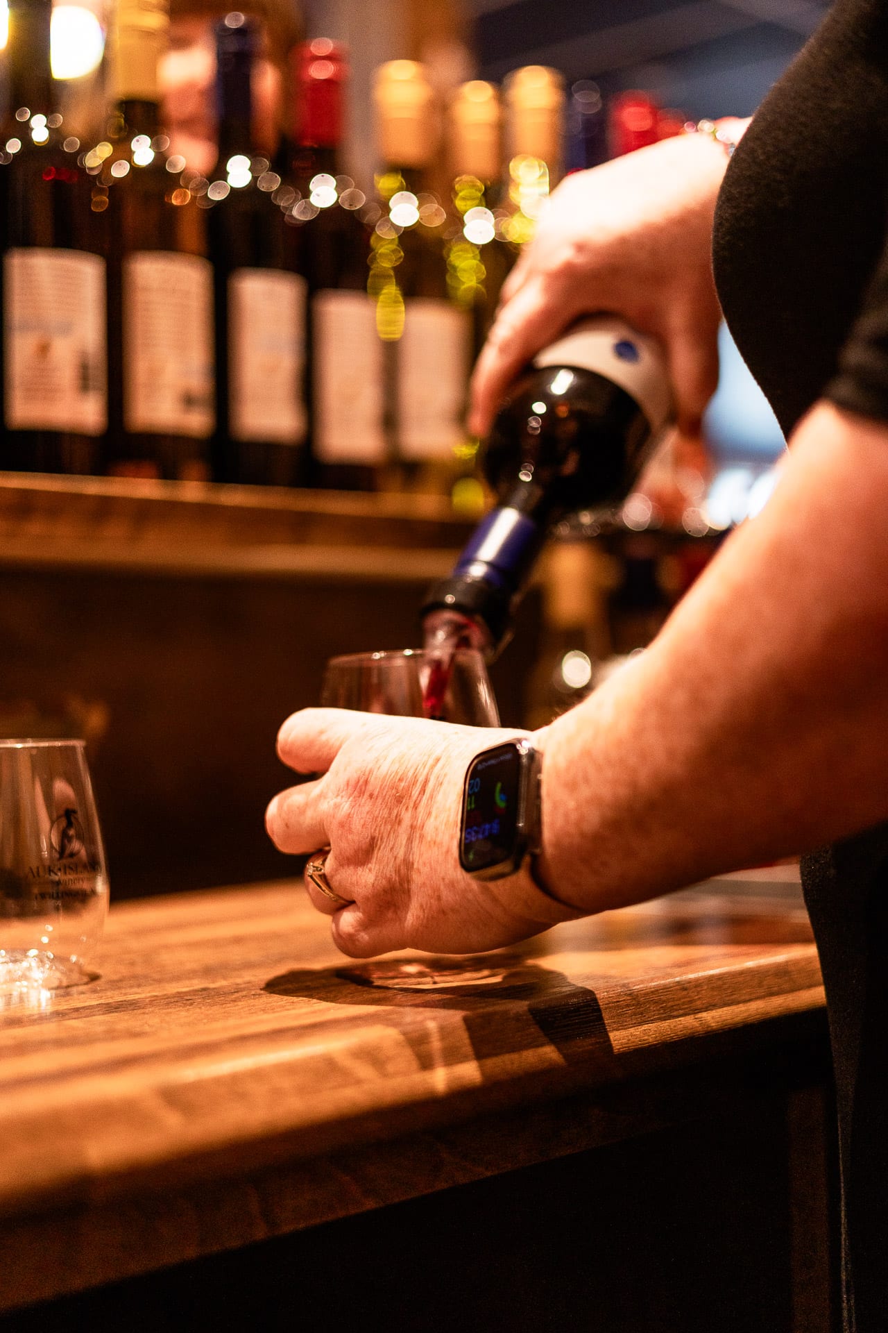 Wine being poured at Great Auk Winery