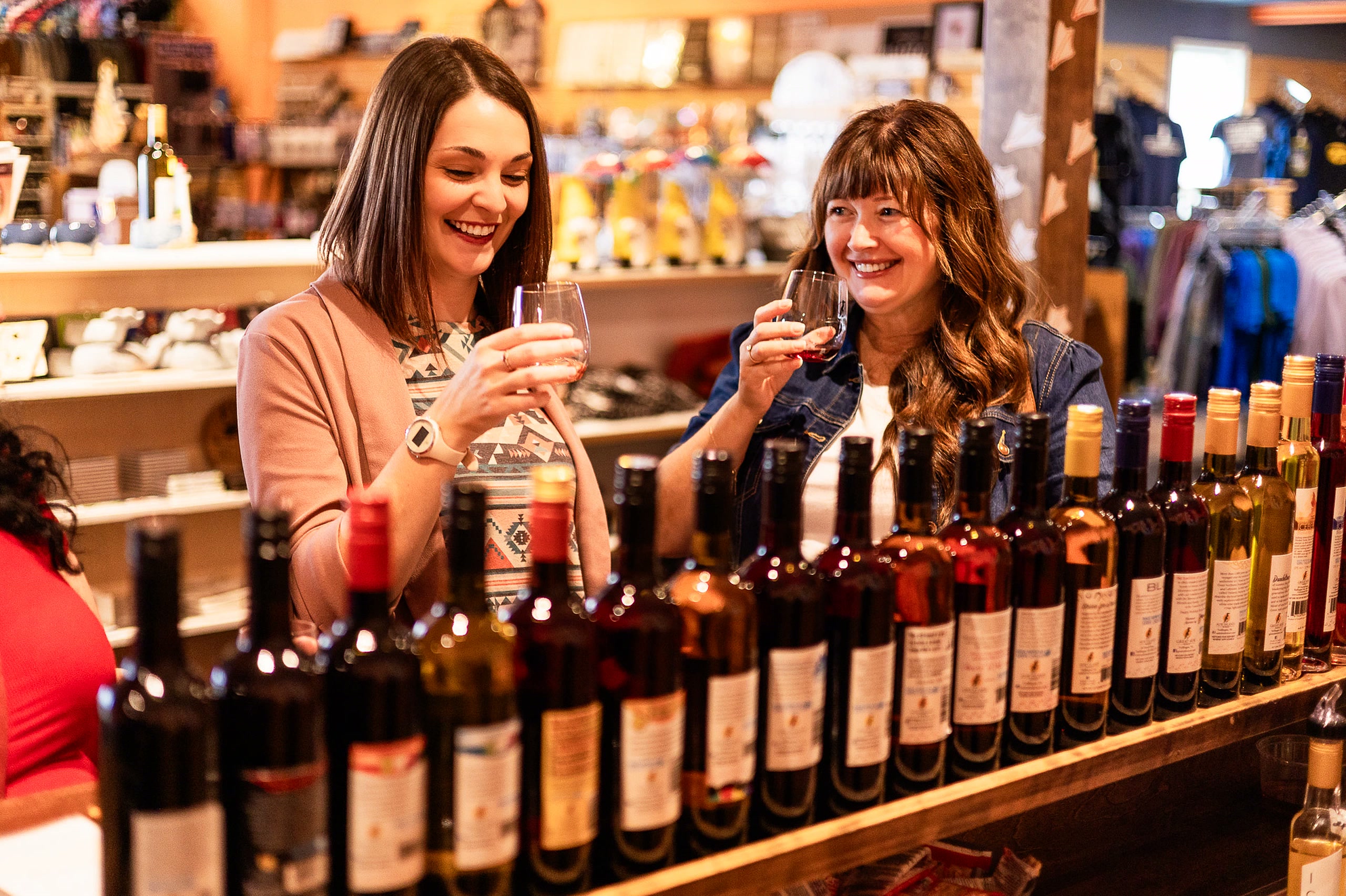 Guests tasting wine inside Great Auk Winery